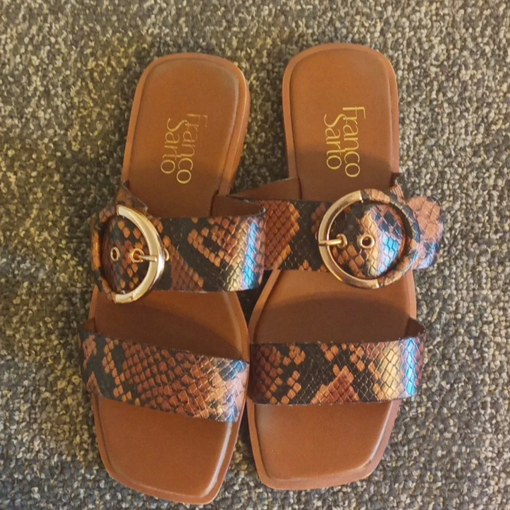 Franco Sarto Merris Cognac faux snake skin sandals size 6